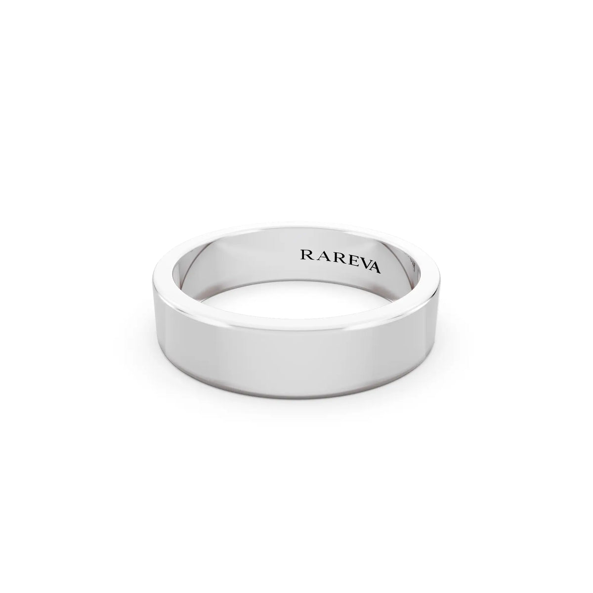 10K White Gold Men's Soft Edge Flat Wedding Band - 5mm - Close up