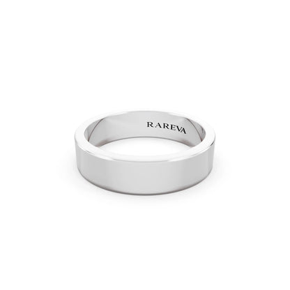 10K White Gold Men's Soft Edge Flat Wedding Band - 5mm - Close up