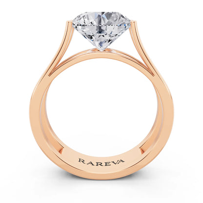 18 KT Rose Gold Round Cut Diamond Solitaire Ring with Open Split Band - Through