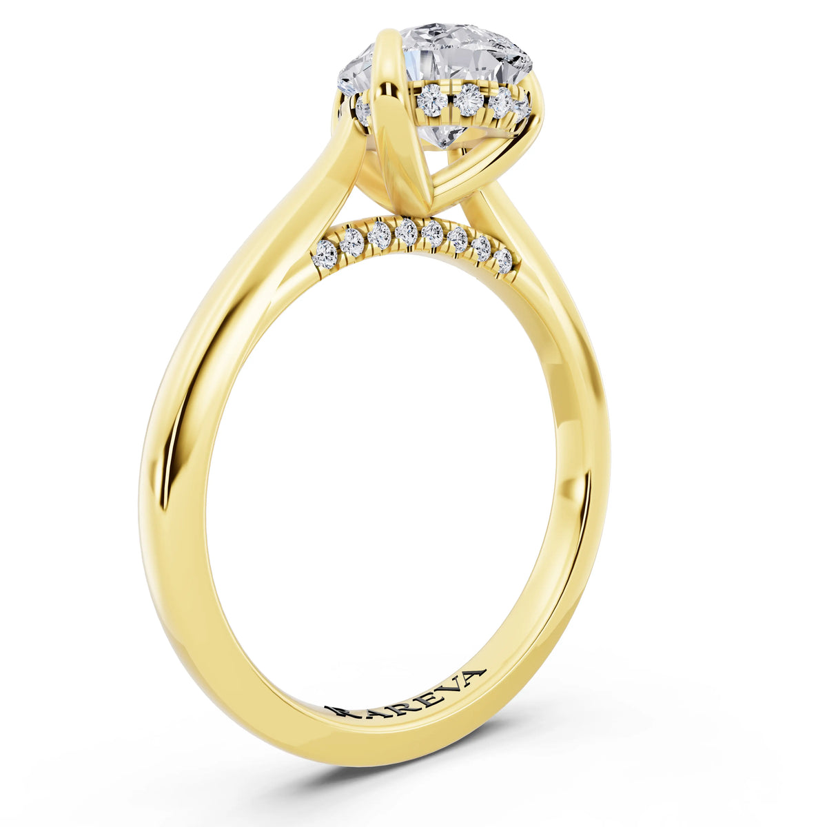 14 KT Yellow Gold Pear Cut Diamond Solitaire Ring with Cathedral Band - top view