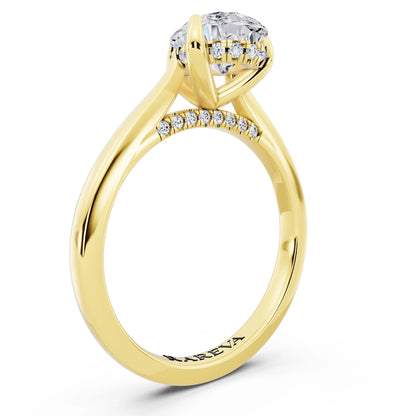 14 KT Yellow Gold Pear Cut Diamond Solitaire Ring with Cathedral Band - top view