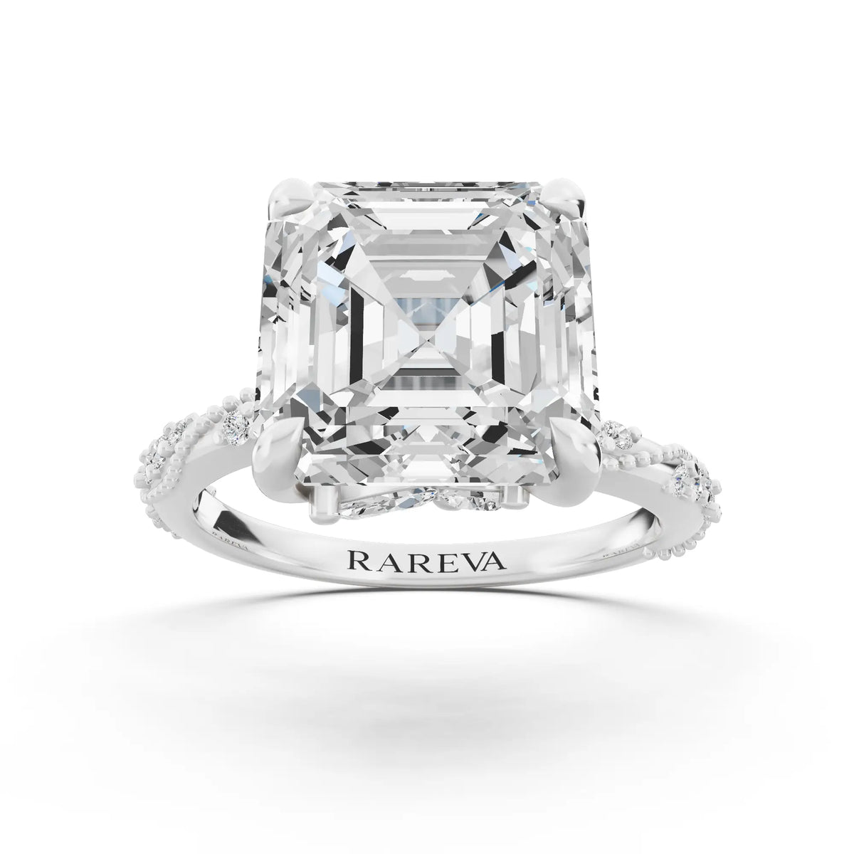 Platinum Asscher Cut Diamond Ring with Marquise Accent - front view