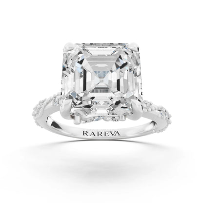 Platinum Asscher Cut Diamond Ring with Marquise Accent - front view