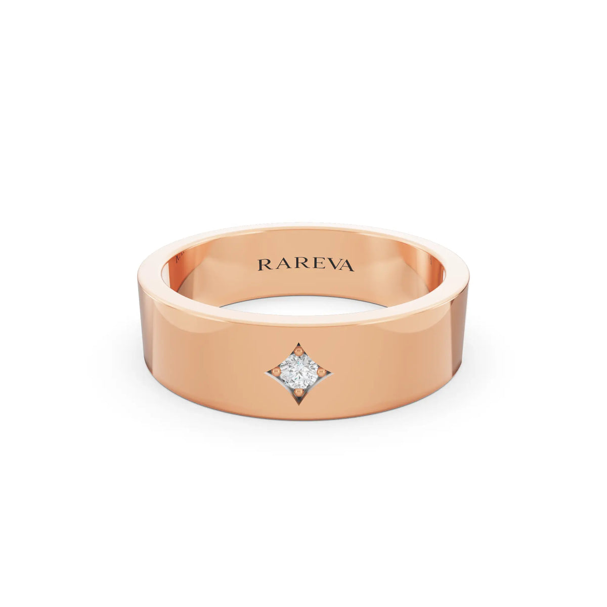 14K Rose Gold Men's Round Cut Diamond Star Set Solitaire Band - 5.5mm - Front