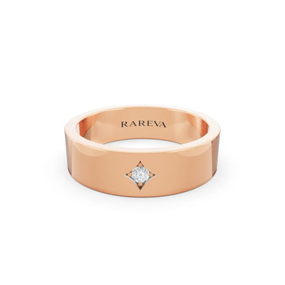 14K Rose Gold Men's Round Cut Diamond Star Set Solitaire Band - 5.5mm - Front