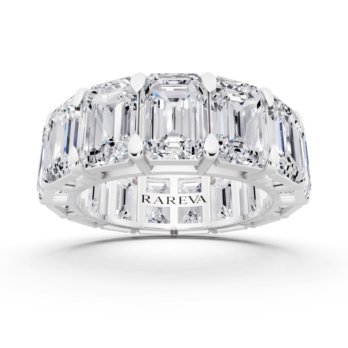 Silver Emerald Cut Diamond Eternity Band - 6.7mm - 11.00ctw - Front