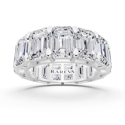 Silver Emerald Cut Diamond Eternity Band - 6.7mm - 11.00ctw - Front