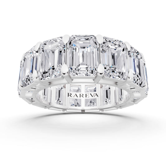 Silver Emerald Cut Diamond Eternity Band - 6.7mm - 11.00ctw - Front