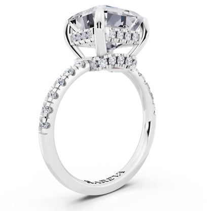 Platinum Asscher Cut Diamond Hidden Halo Tiger Prong Pave Band Ring - top view