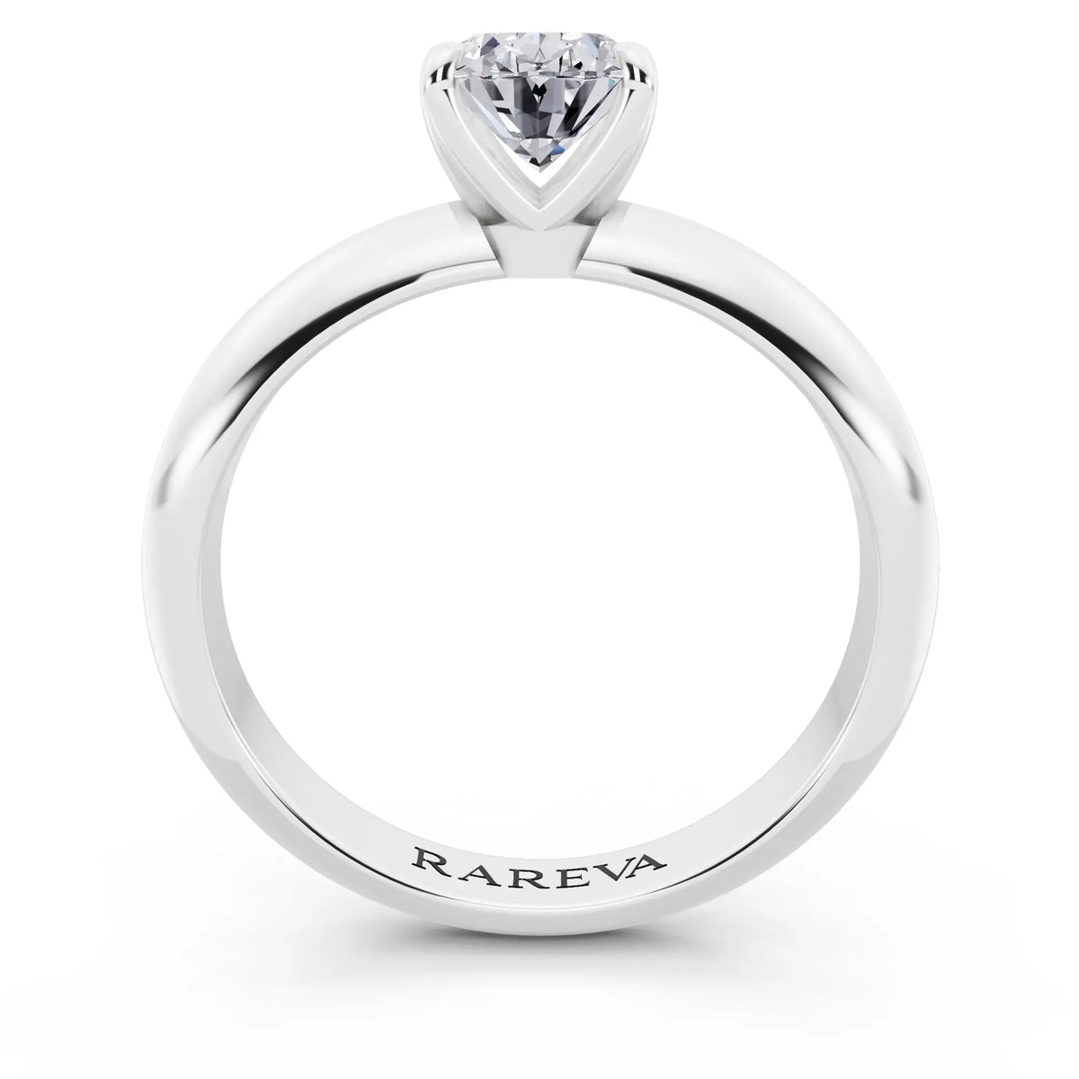 Platinum Oval Cut Diamond Classic Solitaire Ring - through finger