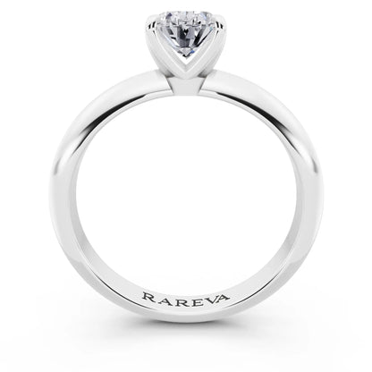 Platinum Oval Cut Diamond Classic Solitaire Ring - through finger