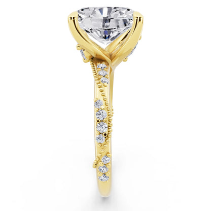 18 KT Yellow Gold Oval Cut Diamond Ring with Marquise Accent - side view