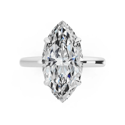 18 KT White Gold Marquise Cut Diamond Solitaire Ring with Hidden Halo - top angle