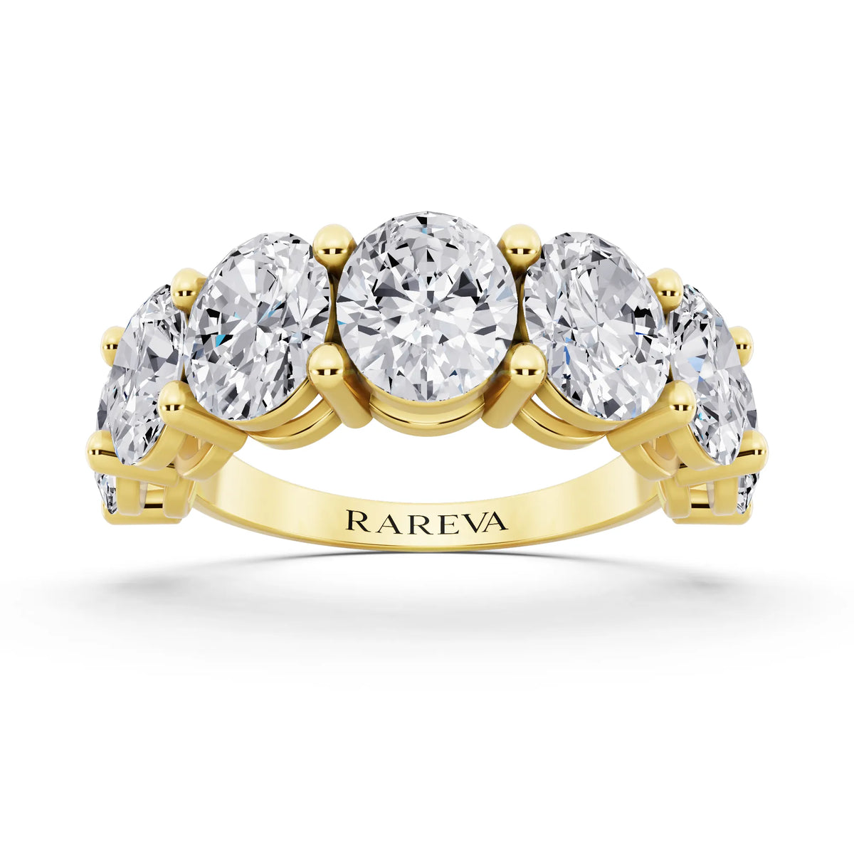 14K Yellow Gold Seven Stone Oval Cut Diamond Half Eternity Wedding Band - 2.8mm - Front