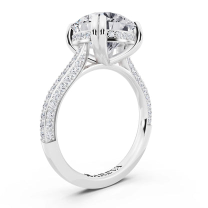 Platinum Round Cut Diamond Hidden Halo Double Claw Pave Band Ring - top view