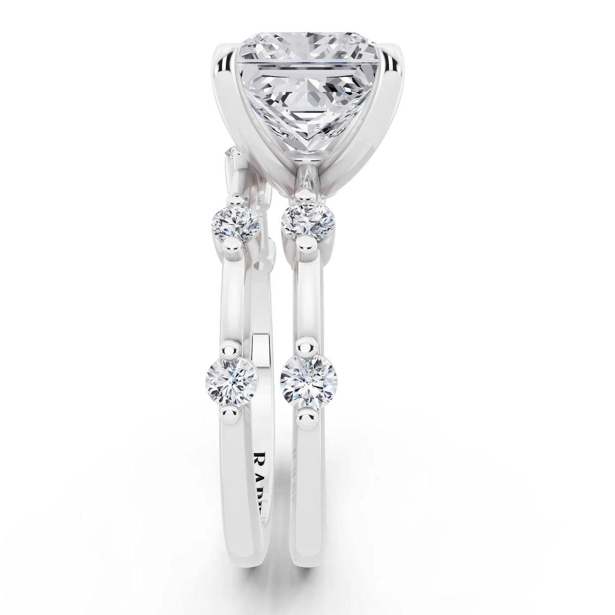 Platinum Princess Cut Diamond Ring with Floating Accent Band - side view