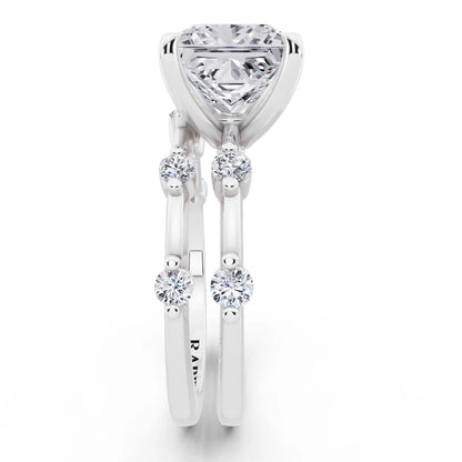 Platinum Princess Cut Diamond Ring with Floating Accent Band - side view