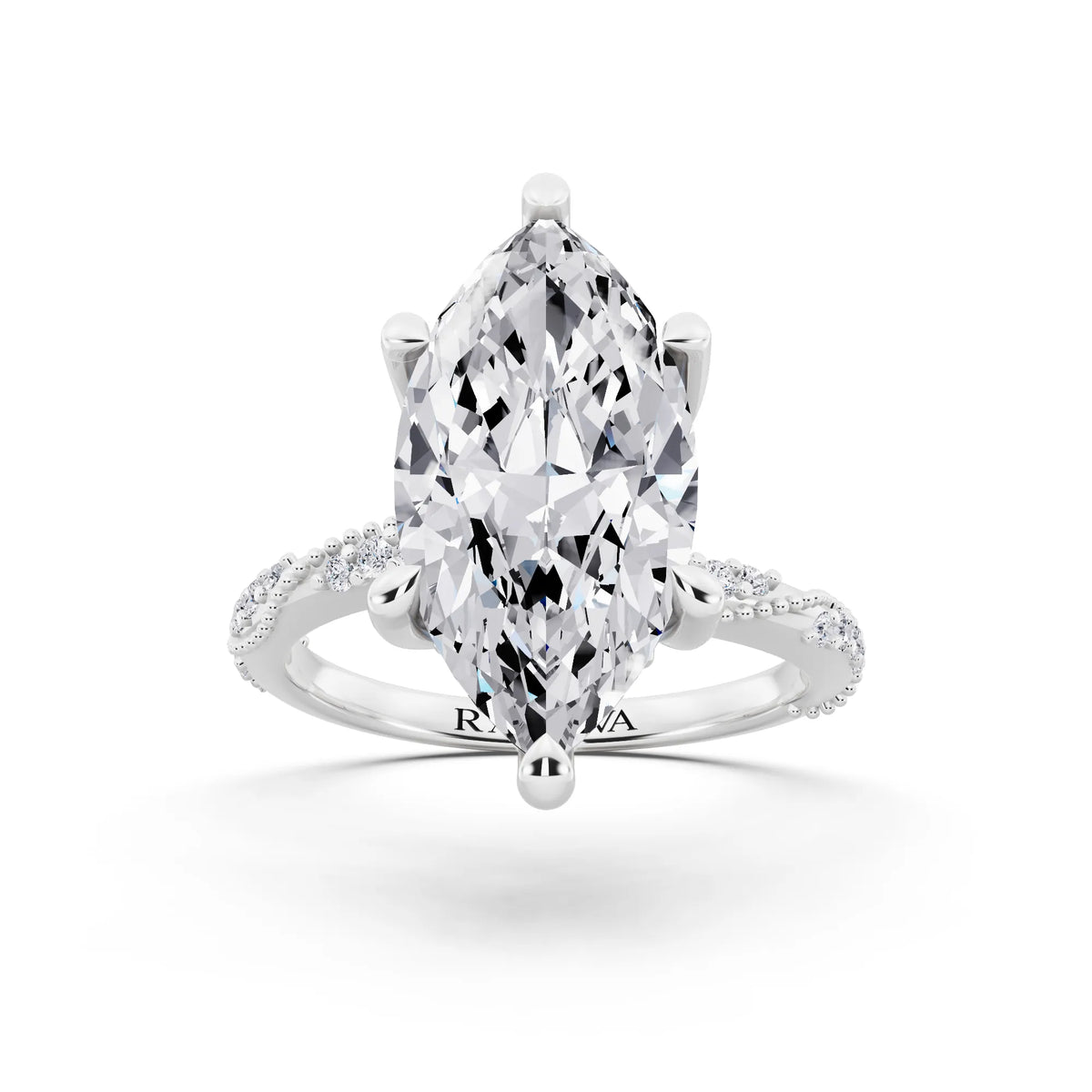 Platinum Marquise Cut Diamond Ring with Marquise Accent - front view