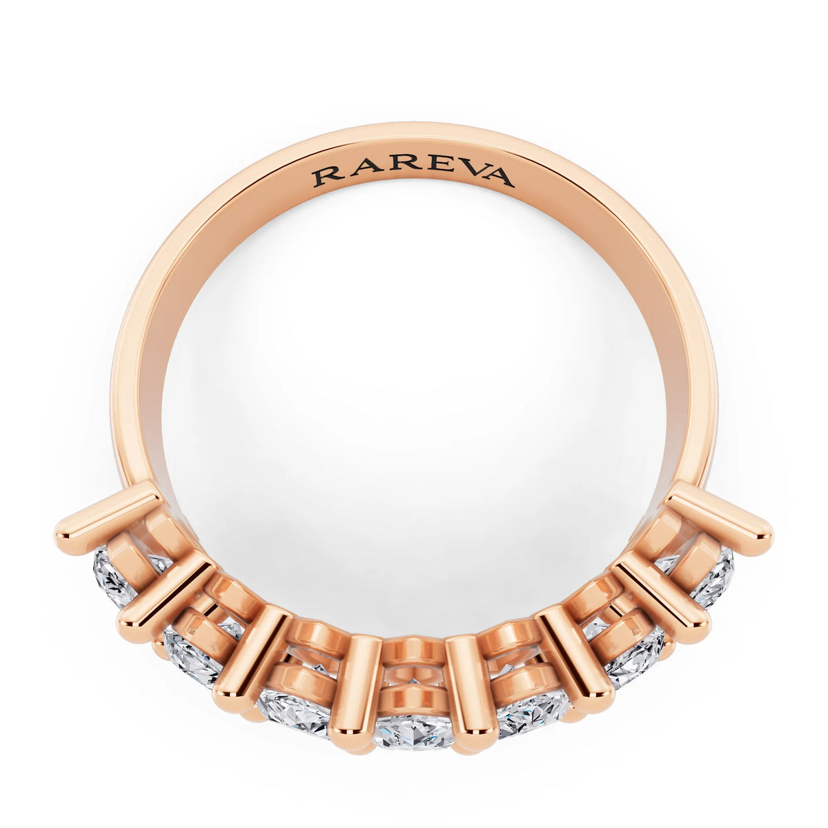 10K Rose Gold Seven Stone Marquise Cut Diamond Half Eternity Wedding Band - 2.2mm - Top