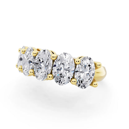 10K Yellow Gold Five Stone Oval Cut Diamond Half Eternity Wedding Band - 3mm - Close up