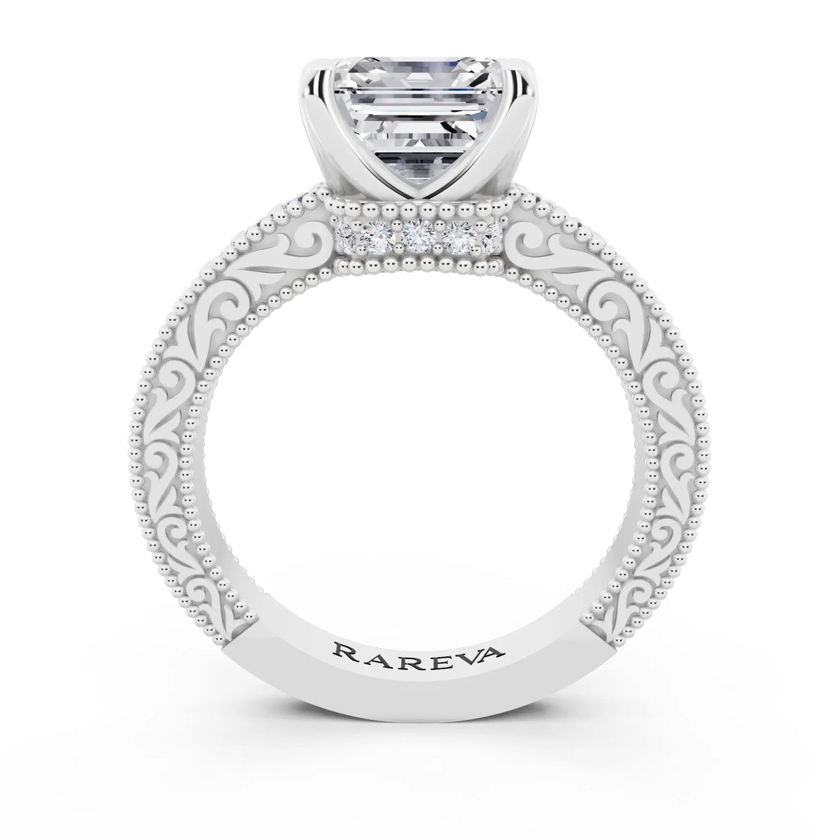 Platinum Asscher Cut Diamond Vintage - through finger