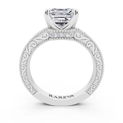 Platinum Asscher Cut Diamond Vintage - through finger