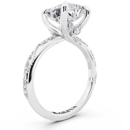 14 KT White Gold Radiant Cut Diamond Ring with Marquise Accent - top view