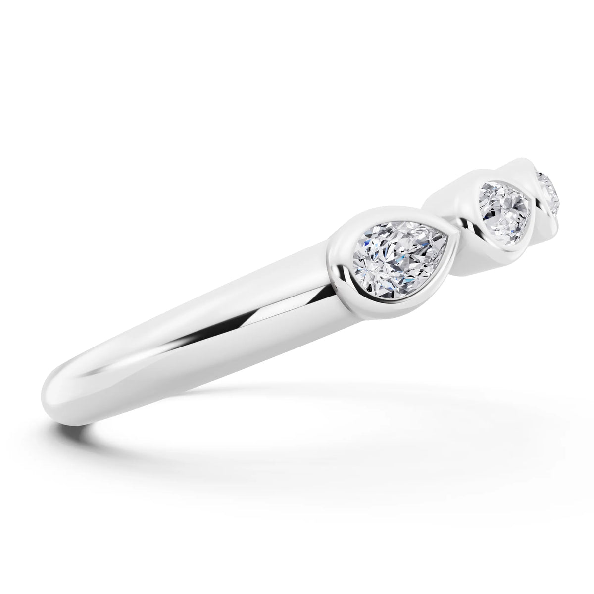14K White Gold Seven Stone Pear Cut Bezel Set Diamond Half Eternity Wedding Band - 2mm - Side