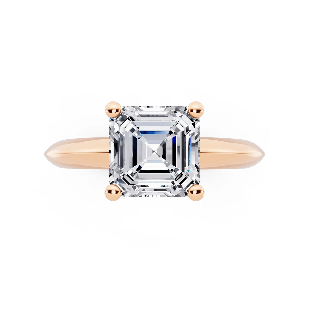 18 KT Rose Gold Asscher Cut Diamond Classic Solitaire Ring - top angle