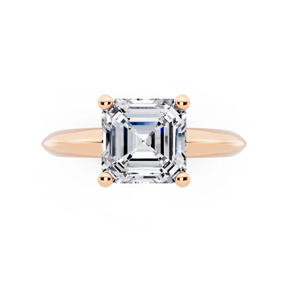 18 KT Rose Gold Asscher Cut Diamond Classic Solitaire Ring - top angle
