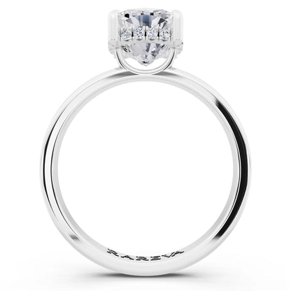 Platinum Cushion Cut Diamond Solitaire Ring with Hidden Halo - front view