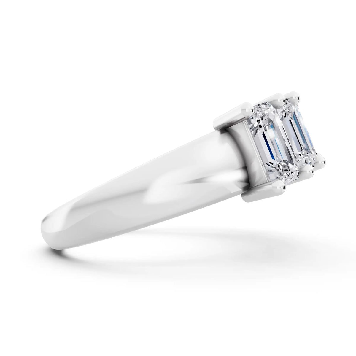 10K White Gold Seven Stone Emerald Cut Diamond Half Eternity Wedding Band - 2.2mm - Side