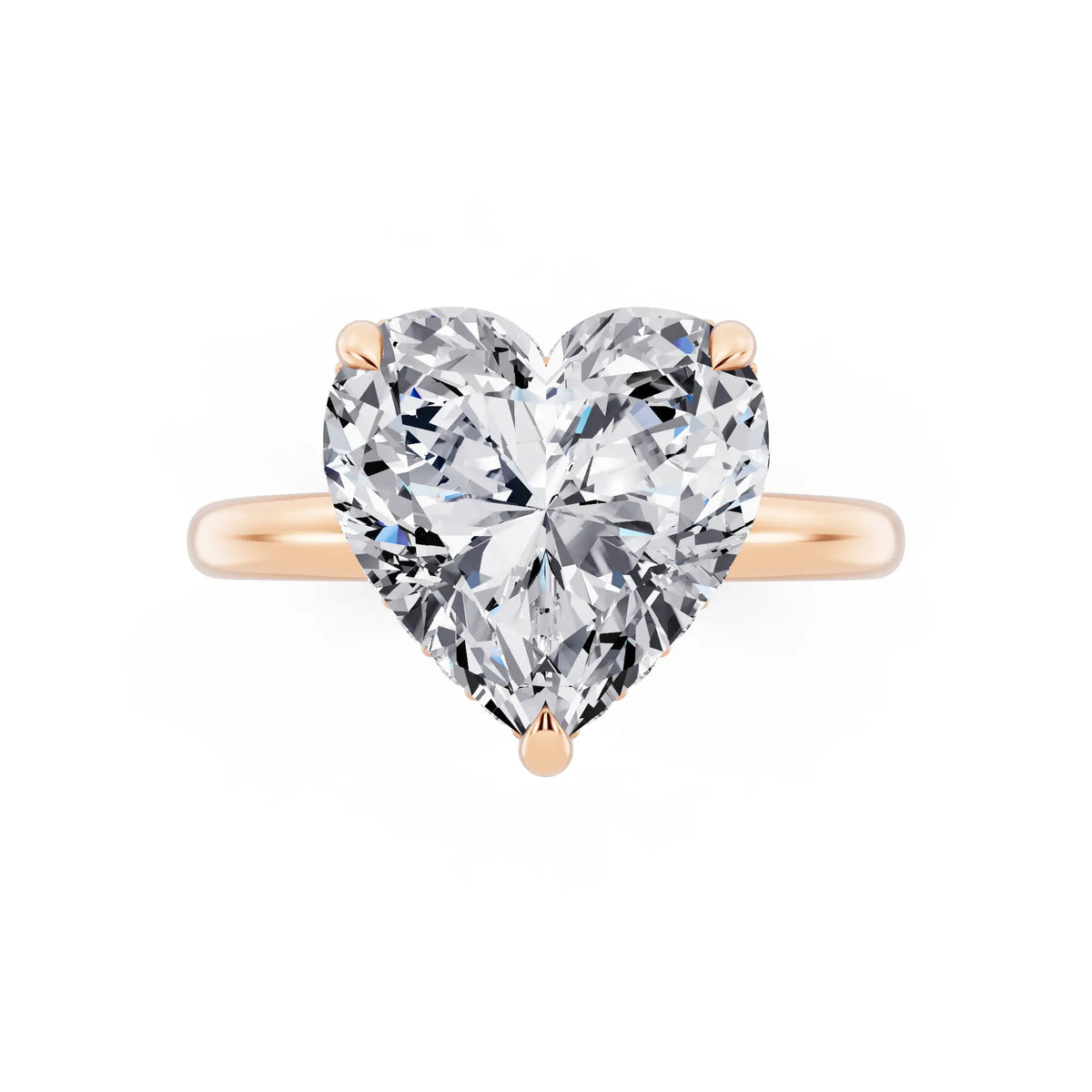 18 KT Rose Gold Heart Cut Diamond Hidden Halo Solitaire Ring - top angle