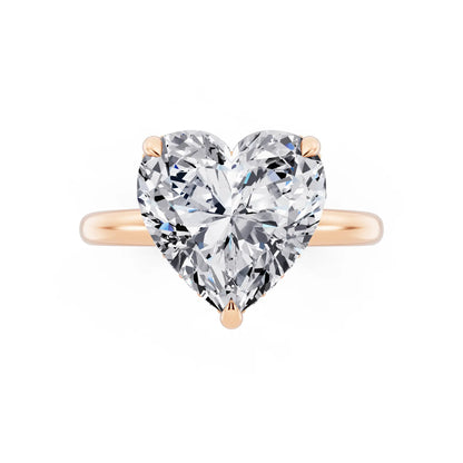 18 KT Rose Gold Heart Cut Diamond Hidden Halo Solitaire Ring - top angle