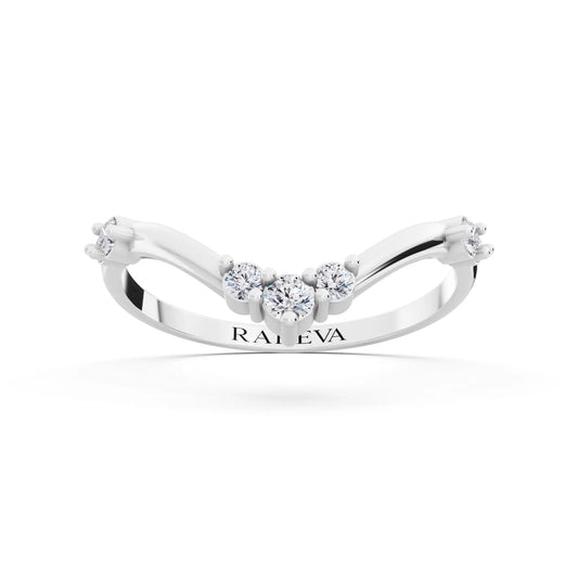 14K White Gold Round Cut Diamond Graduated V Curved Band - 1.7mm - Front