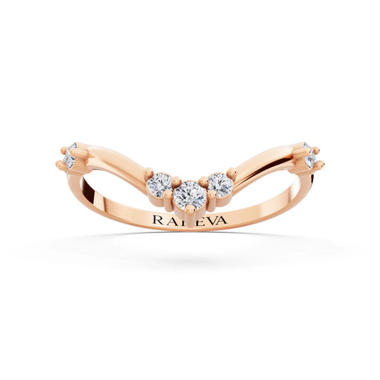 10K Rose Gold Round Cut Diamond Graduated V Curved Band - 1.7mm - Front