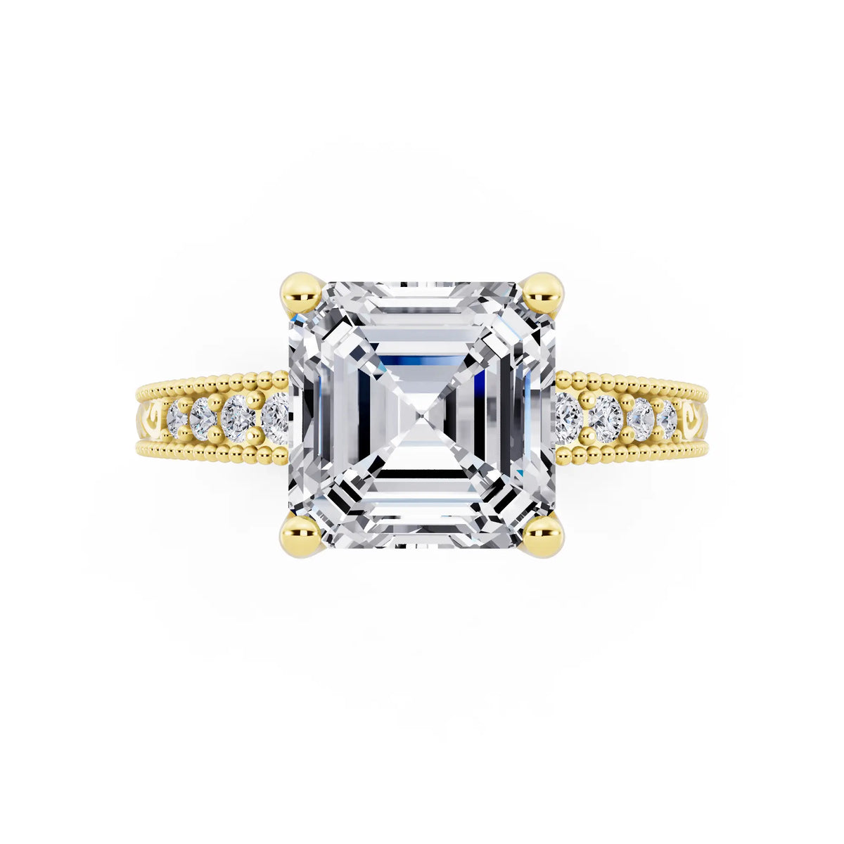 14 KT Yellow Gold Asscher Cut Diamond Vintage - top angle
