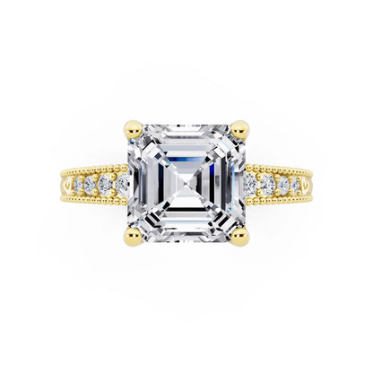 14 KT Yellow Gold Asscher Cut Diamond Vintage - top angle