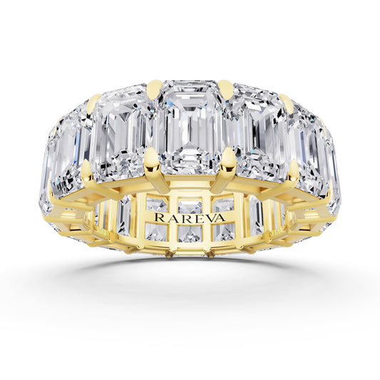 14K Yellow Gold Emerald Cut Diamond Eternity Band - 6.2mm - 8.00ctw - Front