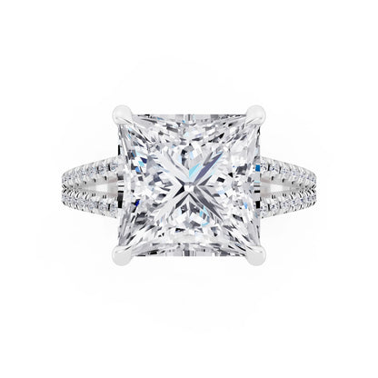 14 KT White Gold Princess Cut Diamond Ring with Pavé Split Shank - top angle