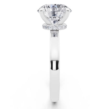 Platinum Round Cut Diamond Solitaire Ring with Pave Collar - side view