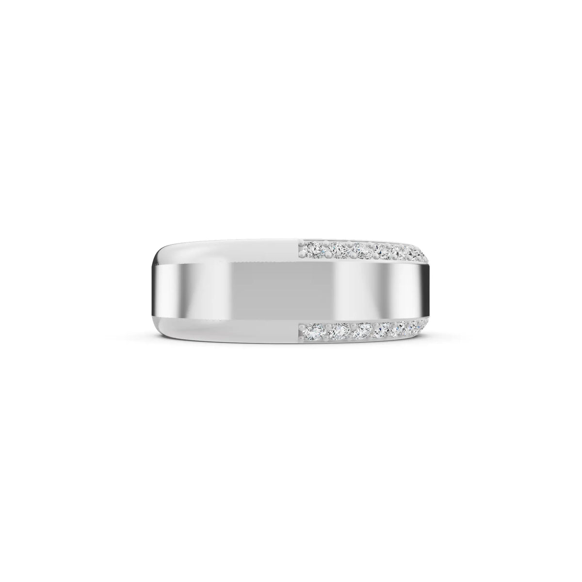 10K White Gold Men's Round Cut Diamond Pave Bevel Edge Band - 6.5mm - Side