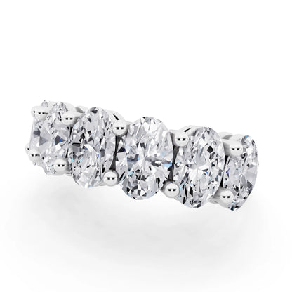 10K White Gold Seven Stone Oval Cut Diamond Half Eternity Wedding Band - 2.6mm - Close up