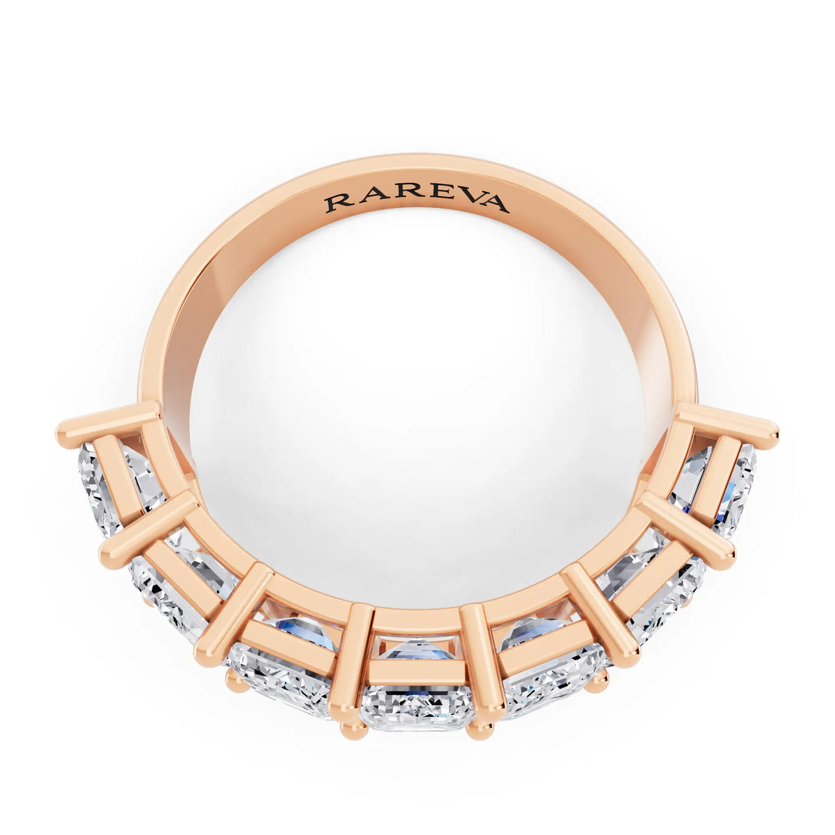 10K Rose Gold Seven Stone Emerald Cut Diamond Half Eternity Wedding Band - 2.6mm - Top