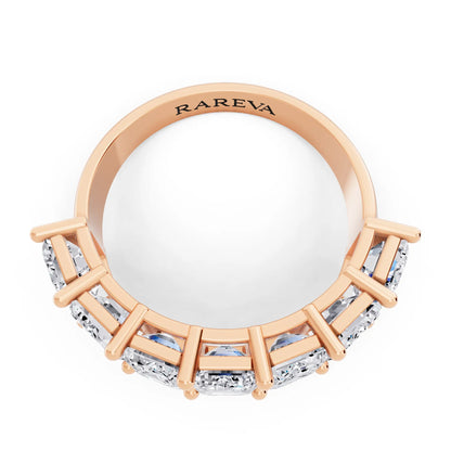 10K Rose Gold Seven Stone Emerald Cut Diamond Half Eternity Wedding Band - 2.6mm - Top