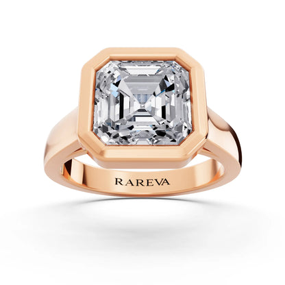 14 KT Rose Gold Asscher Cut Diamond Bezel Set Solitaire Ring - top angle
