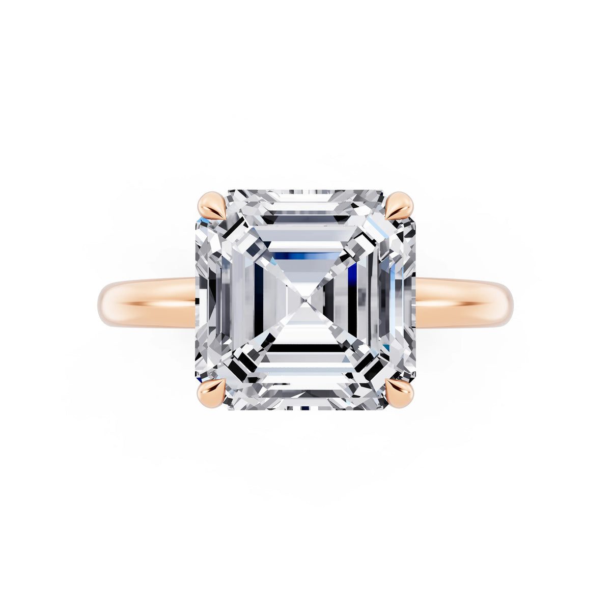 18 KT Rose Gold Asscher Cut Diamond Solitaire Ring with Hidden Halo - top angle