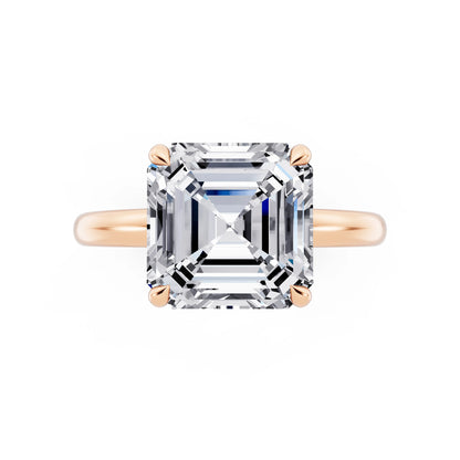 18 KT Rose Gold Asscher Cut Diamond Solitaire Ring with Hidden Halo - top angle