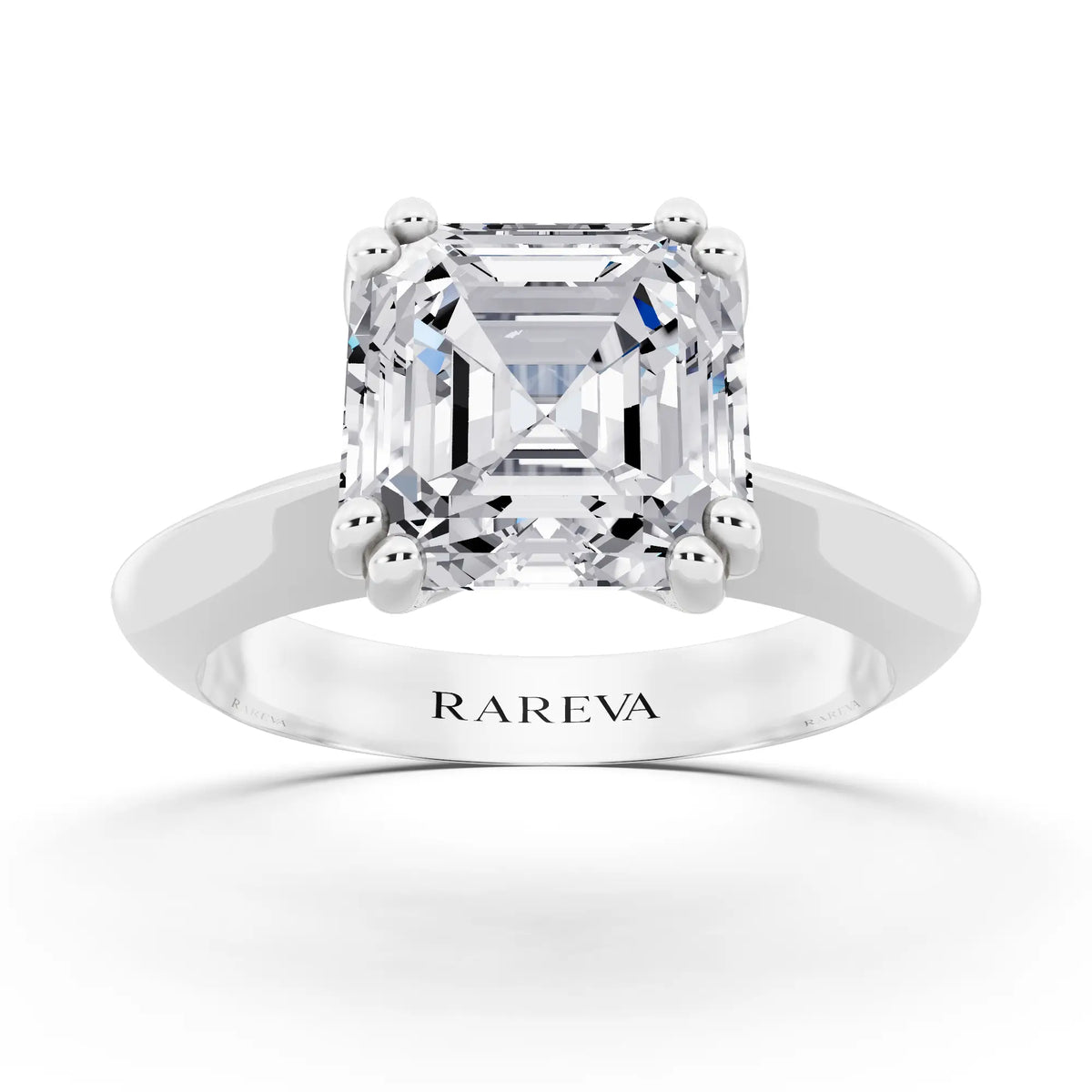 Platinum Asscher Cut Diamond Solitaire Ring with Knife Edge Band - front view