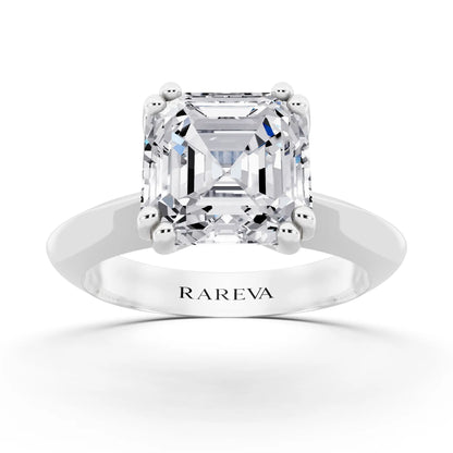 Platinum Asscher Cut Diamond Solitaire Ring with Knife Edge Band - front view